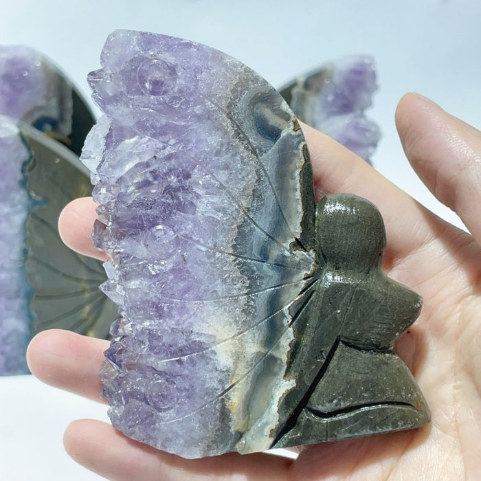 5 Pieces Amethyst Cluster Butterfly Fairy Carving