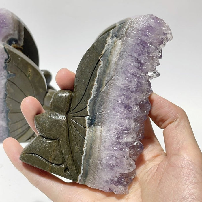 5 Pieces Amethyst Cluster Butterfly Fairy Carving