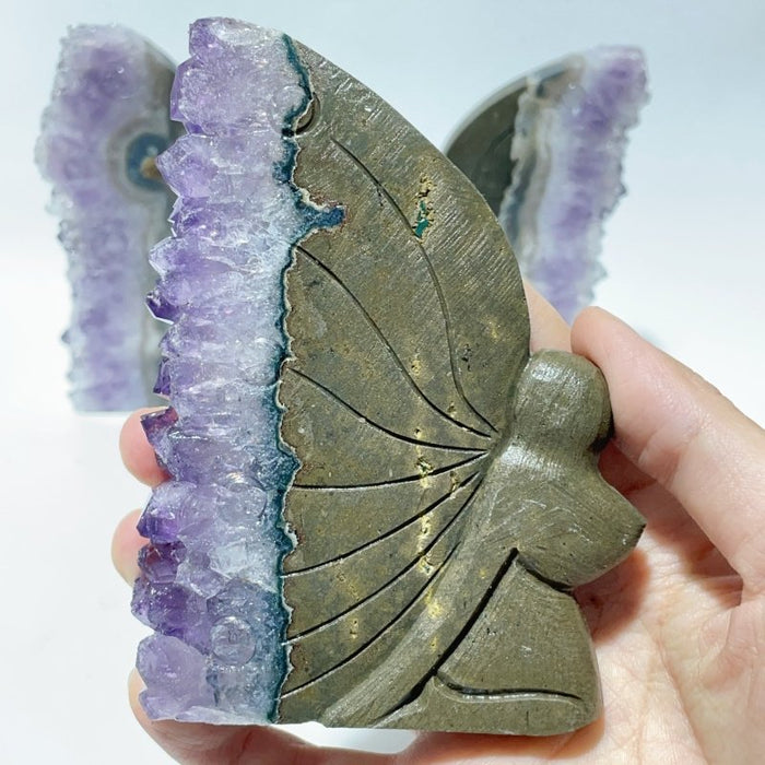 5 Pieces Amethyst Cluster Butterfly Fairy Carving