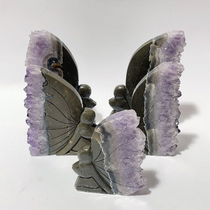 5 Pieces Amethyst Cluster Butterfly Fairy Carving