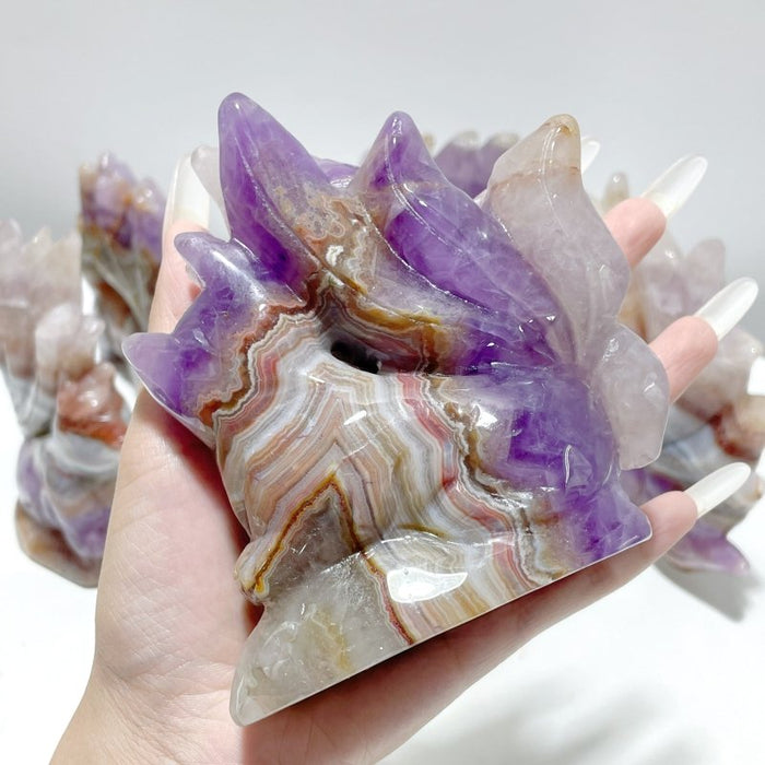5 Pieces Amethyst Mixed Agate Nine-tailed Fox Carving