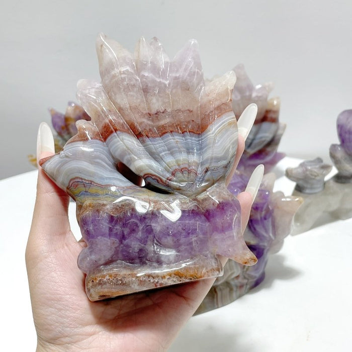 5 Pieces Amethyst Mixed Agate Nine-tailed Fox Carving
