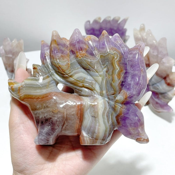 5 Pieces Amethyst Mixed Agate Nine-tailed Fox Carving