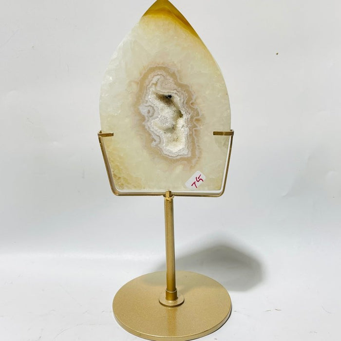 5 Pieces Beautiful Yellow Agate Geode Arrow Head With Stand