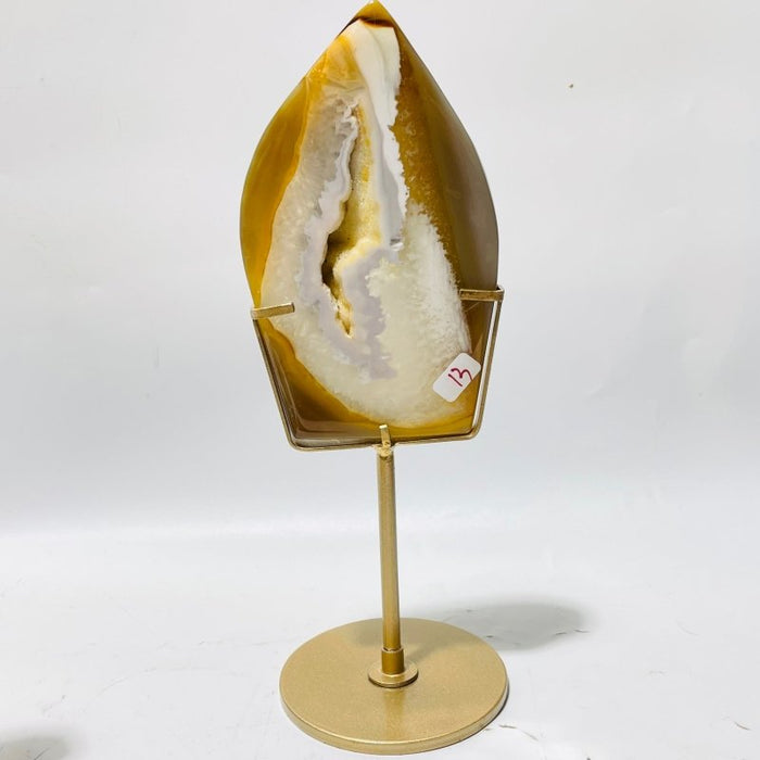 5 Pieces Beautiful Yellow Agate Geode Arrow Head With Stand