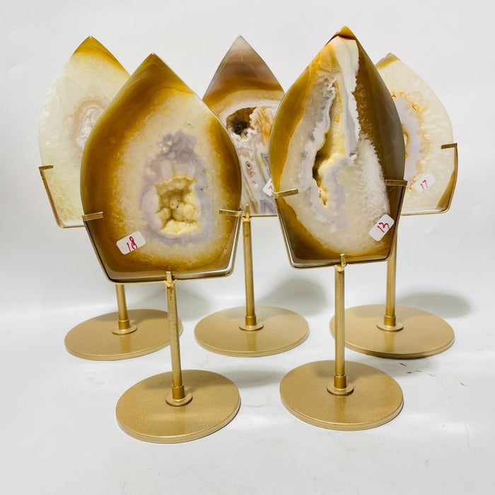 5 Pieces Beautiful Yellow Agate Geode Arrow Head With Stand