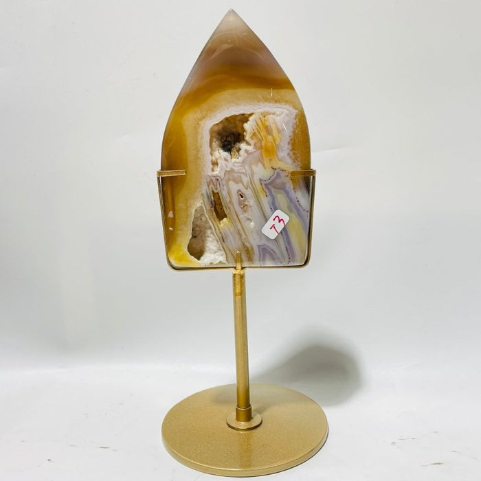5 Pieces Beautiful Yellow Agate Geode Arrow Head With Stand