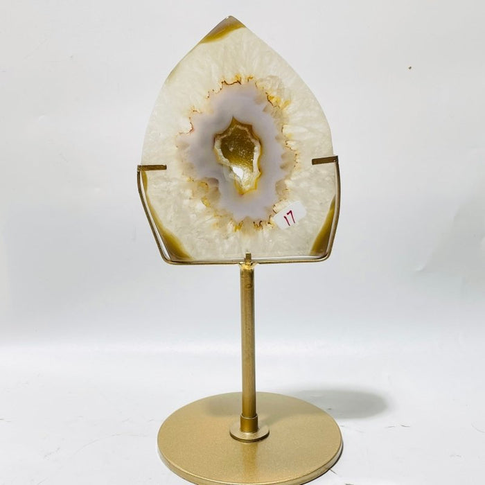 5 Pieces Beautiful Yellow Agate Geode Arrow Head With Stand