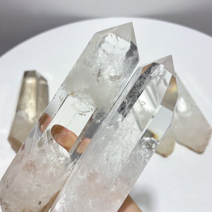 5 Pieces Clear Quartz Large Points Raw Bottom