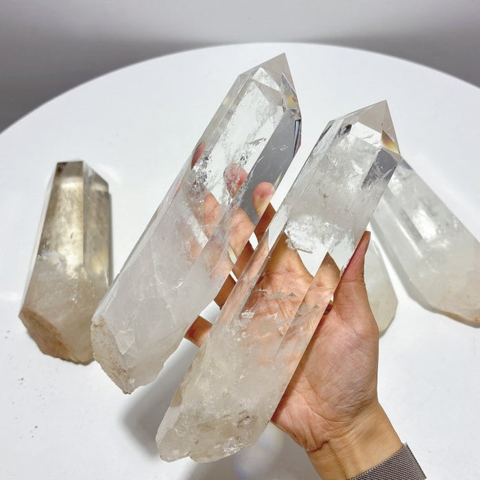 5 Pieces Clear Quartz Large Points Raw Bottom