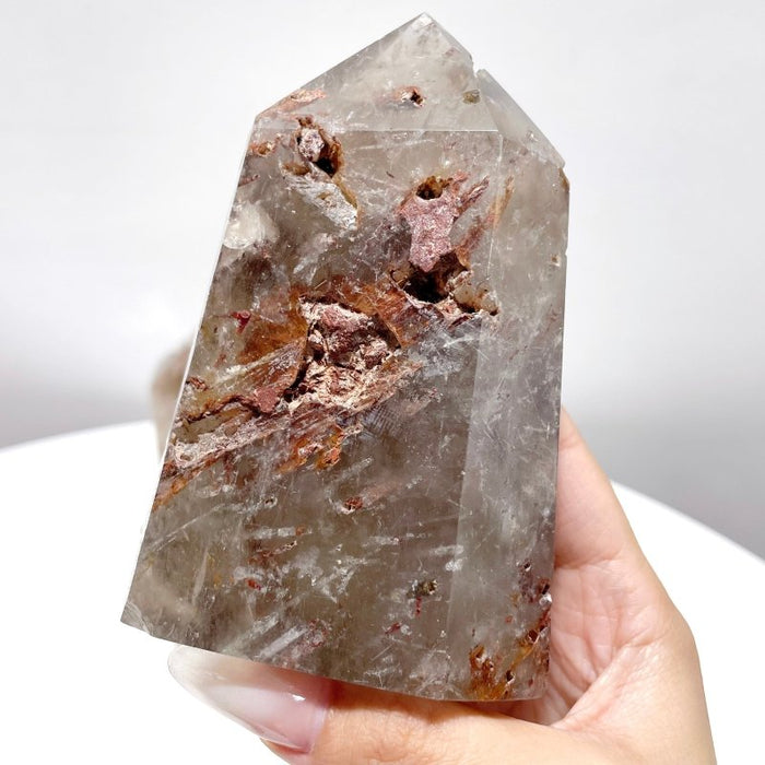 5 Pieces Clear Quartz With Tourmaline Inclusion Polished Tower