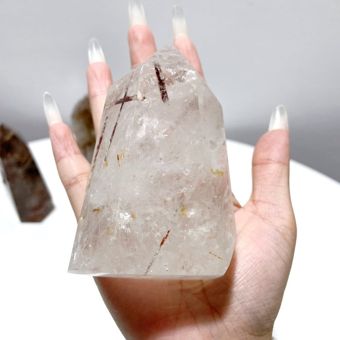 5 Pieces Clear Quartz With Tourmaline Inclusion Polished Tower