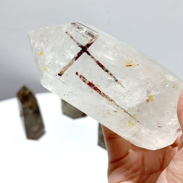 5 Pieces Clear Quartz With Tourmaline Inclusion Polished Tower