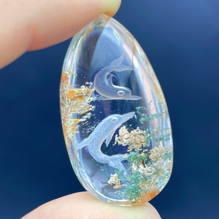 5 Pieces Dolphin Garden Quartz Inner Scene Crystal Carving