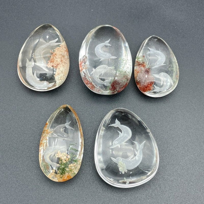 5 Pieces Dolphin Garden Quartz Inner Scene Crystal Carving