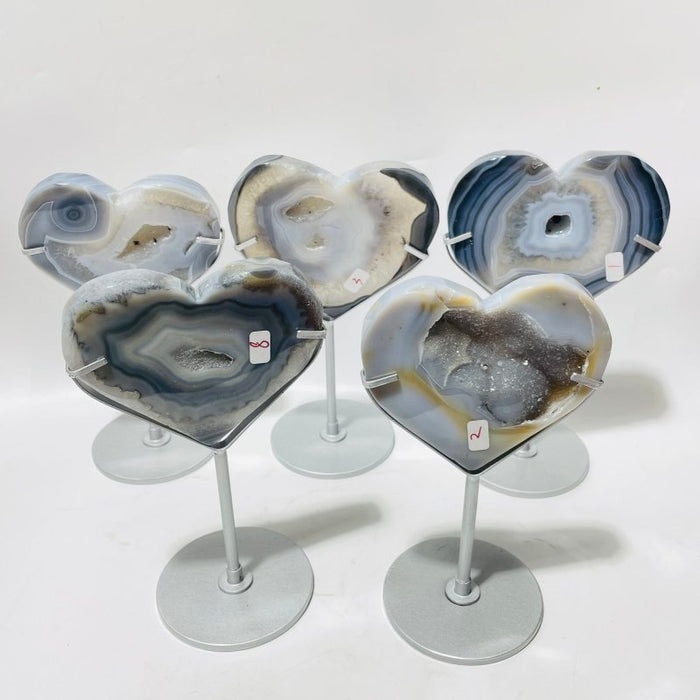 5 Pieces Geode Agate Heart With Stand