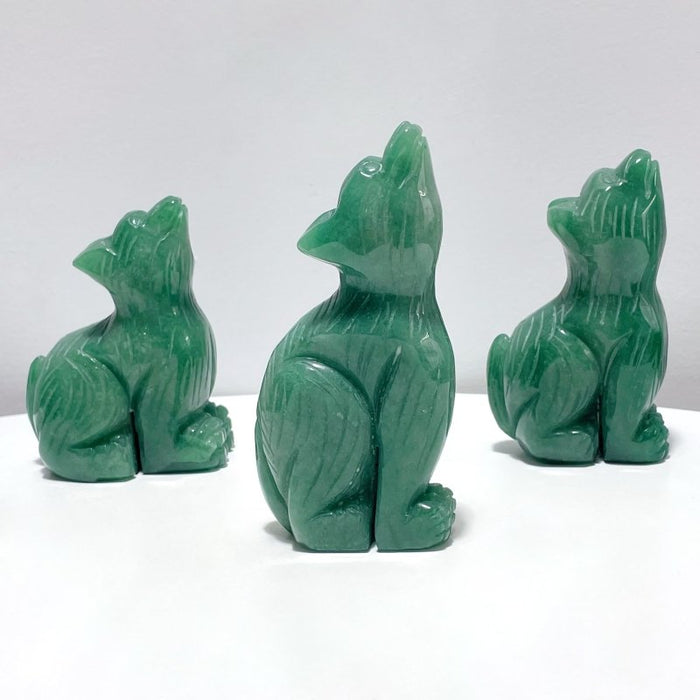 5 Pieces Green Aventurine Wolf Carving