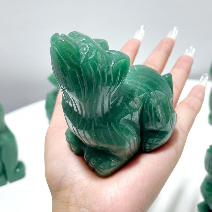 5 Pieces Green Aventurine Wolf Carving