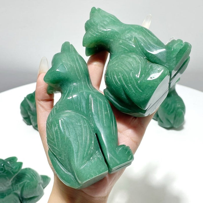 5 Pieces Green Aventurine Wolf Carving