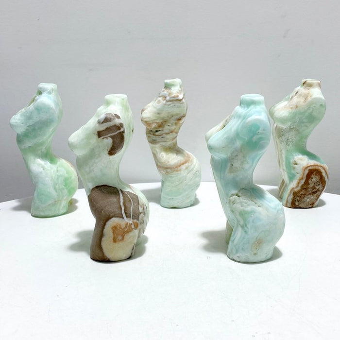 5 Pieces Green Calcite Goddess Carving