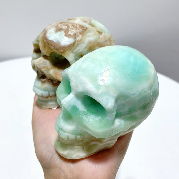 5 Pieces Green Calcite Skull Carving