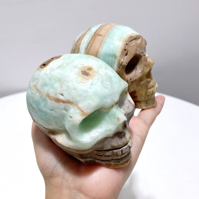 5 Pieces Green Calcite Skull Carving