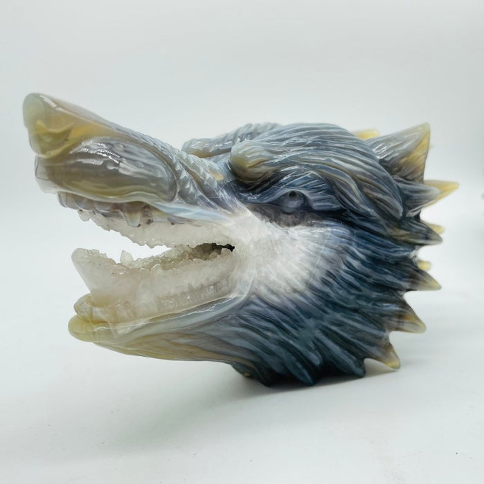 5 Pieces High Quality Geode Agate Wolf Head Carving
