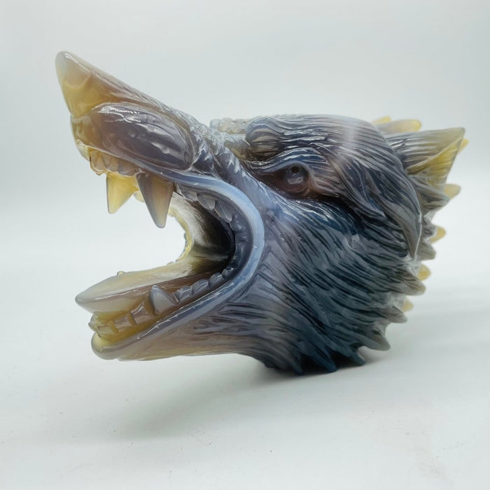 5 Pieces High Quality Geode Agate Wolf Head Carving