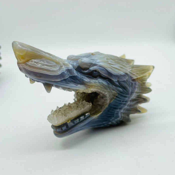 5 Pieces High Quality Geode Agate Wolf Head Carving