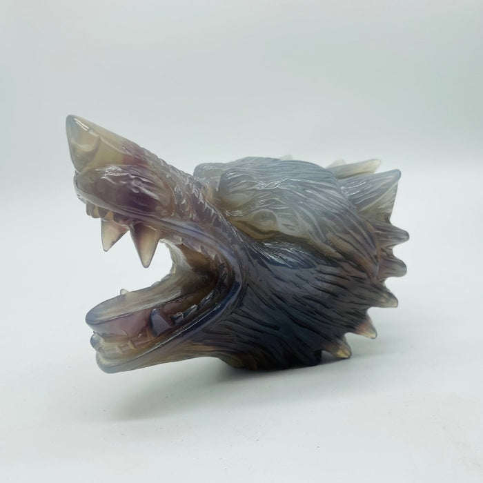 5 Pieces High Quality Geode Agate Wolf Head Carving