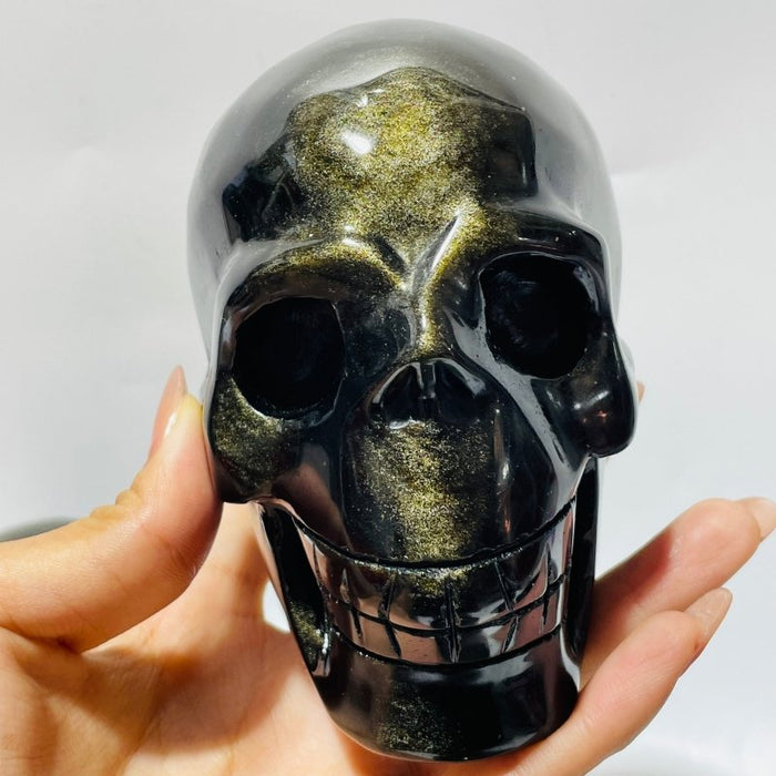 5 Pieces High Quality Gold Sheen Obsidian Skull Carving