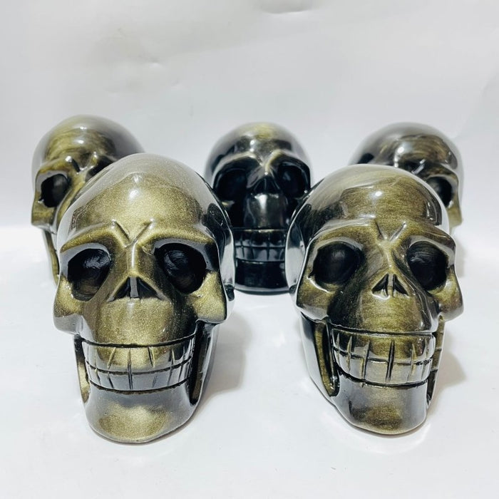 5 Pieces High Quality Gold Sheen Obsidian Skull Carving