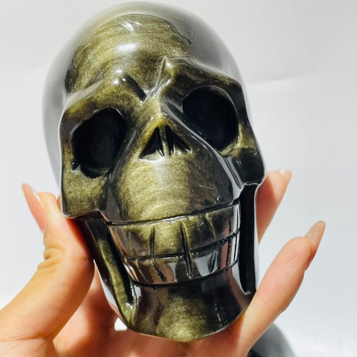 5 Pieces High Quality Gold Sheen Obsidian Skull Carving