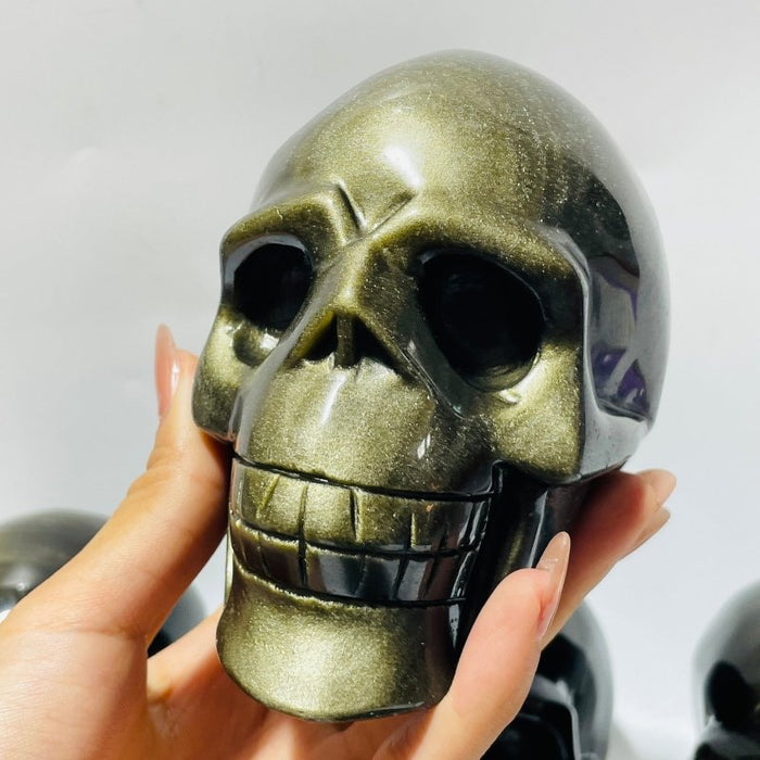 5 Pieces High Quality Gold Sheen Obsidian Skull Carving