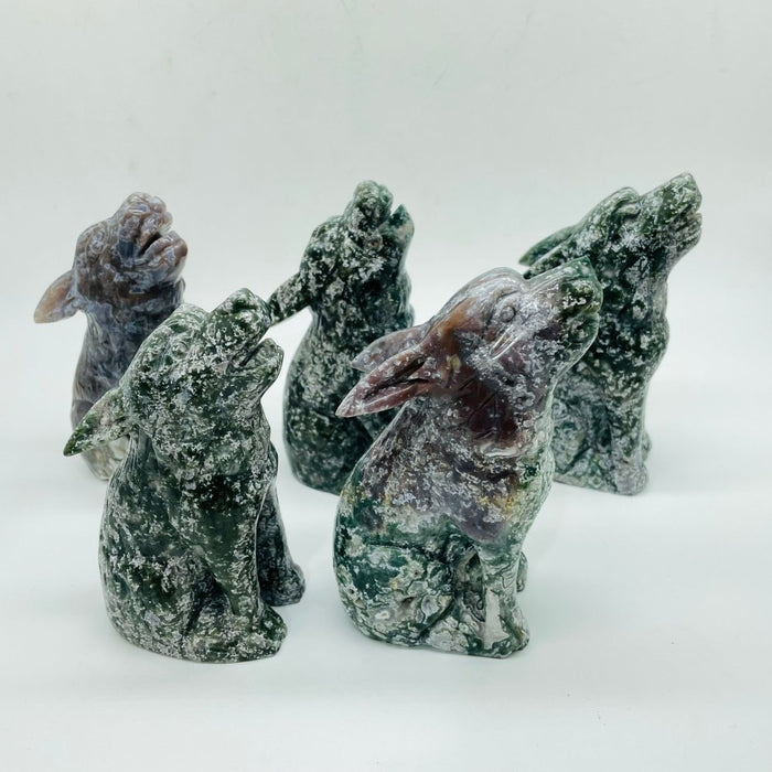 5 Pieces Large Ocean Jasper Wolf Carving