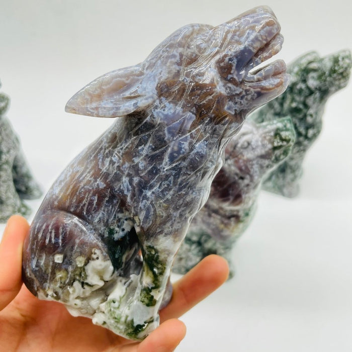 5 Pieces Large Ocean Jasper Wolf Carving