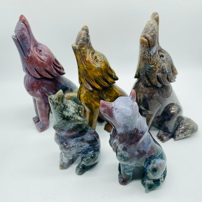 5 Pieces High Quality Ocean Jasper Wolf Carving