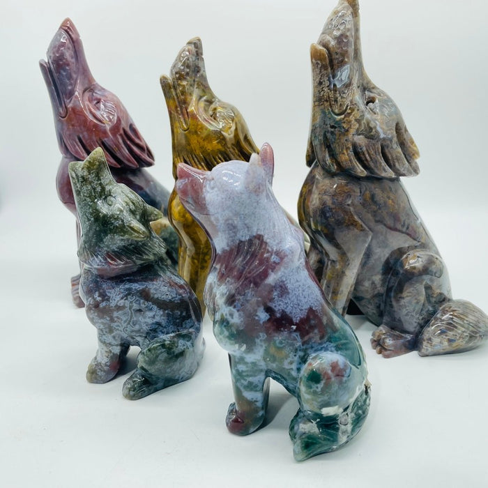 5 Pieces High Quality Ocean Jasper Wolf Carving