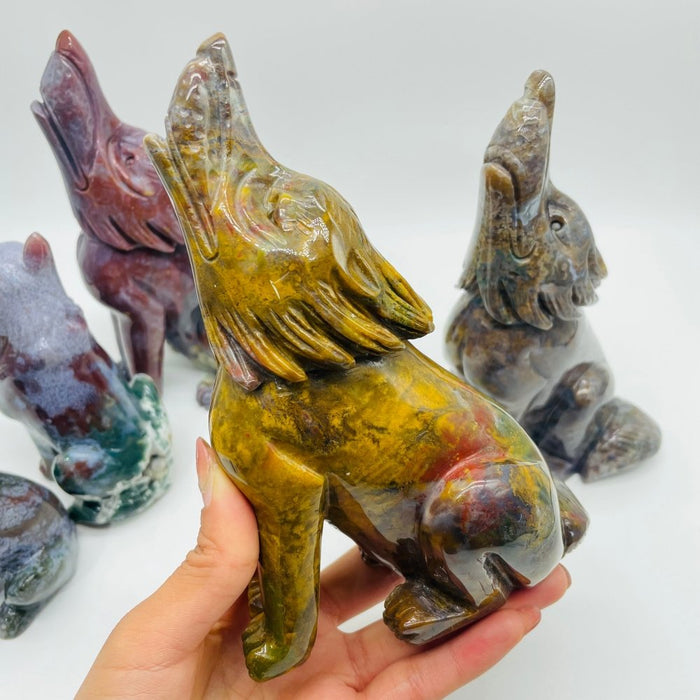 5 Pieces High Quality Ocean Jasper Wolf Carving