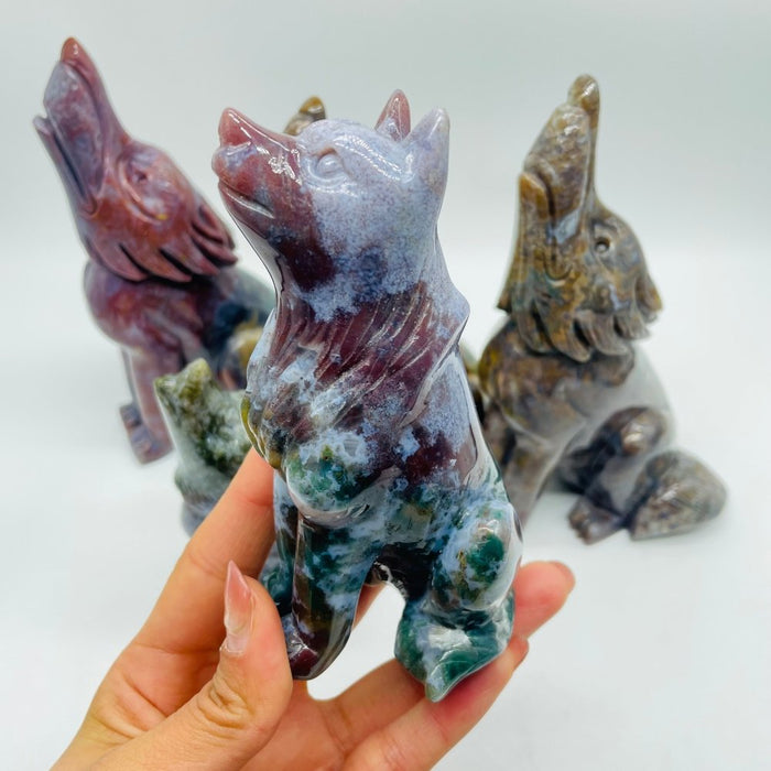 5 Pieces High Quality Ocean Jasper Wolf Carving