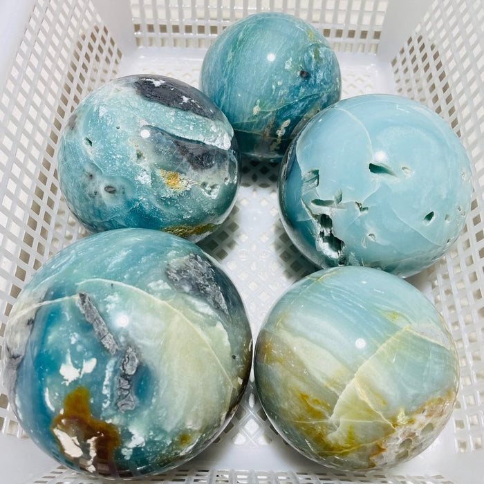 5 Pieces Large Blue Caribbean Calcite Spheres