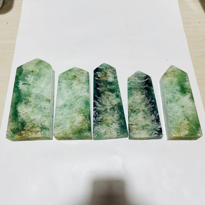 5 Pieces Large Feather Fluorite Four-Sided Tower Points
