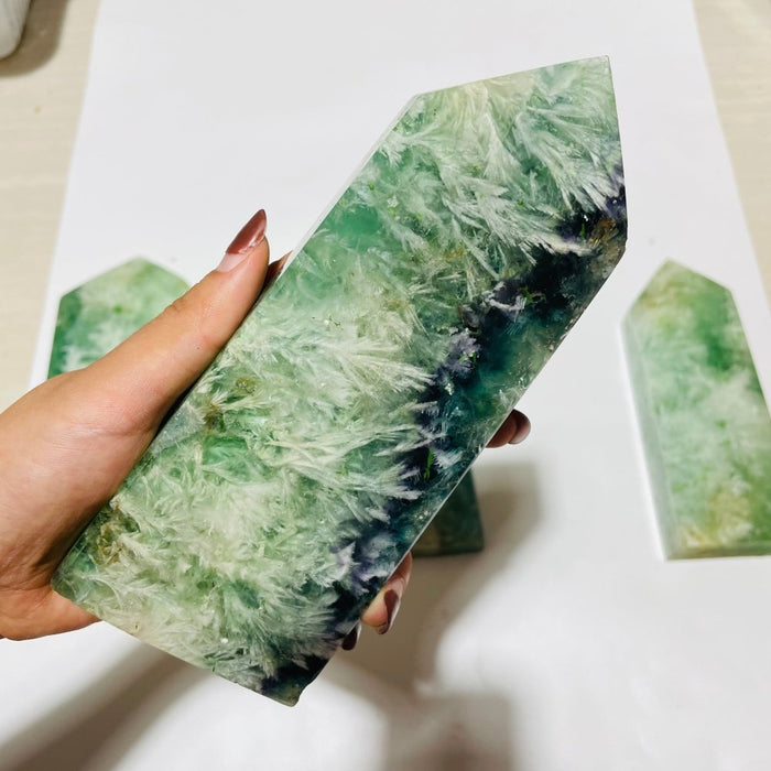 5 Pieces Large Feather Fluorite Four-Sided Tower Points