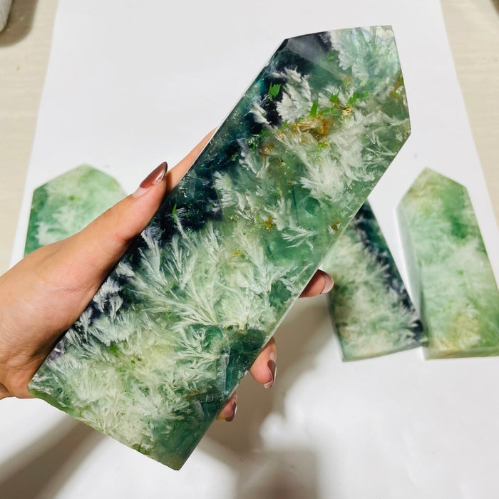 5 Pieces Large Feather Fluorite Four-Sided Tower Points