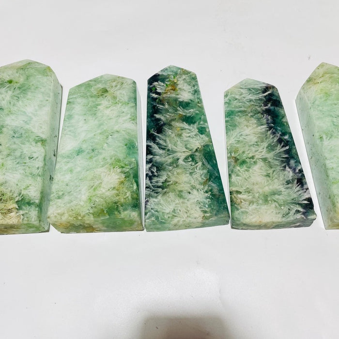 5 Pieces Large Feather Fluorite Four-Sided Tower Points