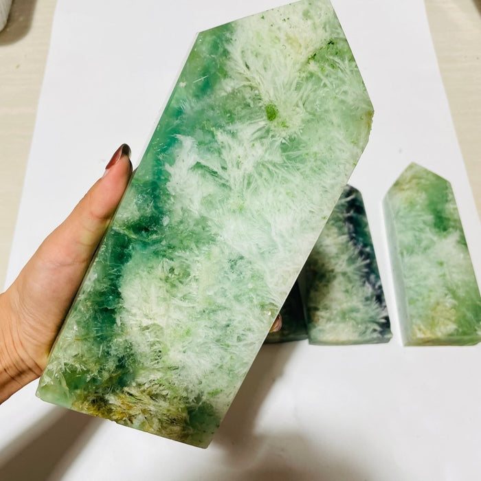 5 Pieces Large Feather Fluorite Four-Sided Tower Points