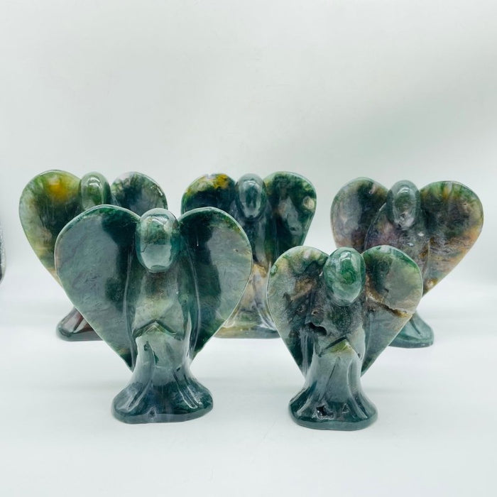 5 Pieces Large Moss Agate Angel Carving