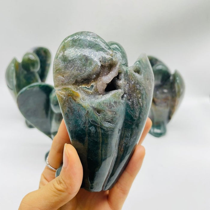 5 Pieces Large Moss Agate Angel Carving