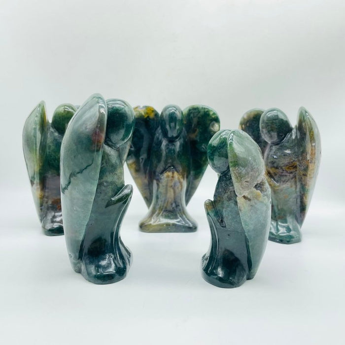 5 Pieces Large Moss Agate Angel Carving