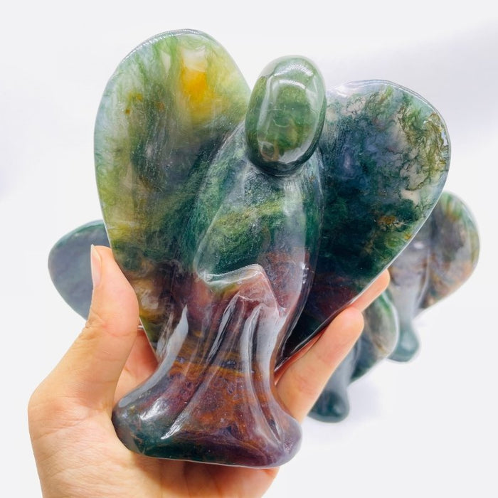 5 Pieces Large Moss Agate Angel Carving